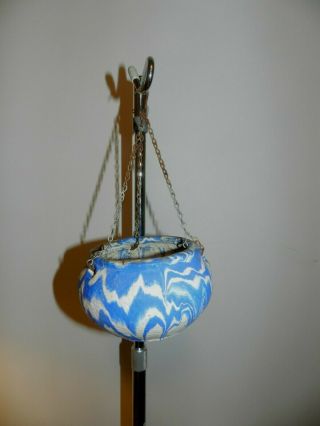 Vintage Ozark Roadside Tourist Pottery Blue & White Hanging Planter Pot 4 " X 7 "