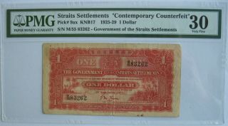 Straits Settlements 1925 - 29 1 Dollar Note Pmg - Vf - 30