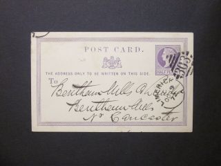 Ireland Stationery 1872 Qv 1/2d Lilac Postcard 303 Limerick Duplex Postmark