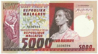 Madagascar - 5000 Francs = 1000 Ariary Nd,  P66,  Unc (mlg001)