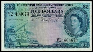 British Caribbean Territories Eastern Group 5 Dollars 1963 Q.  E.  Ii Xf,