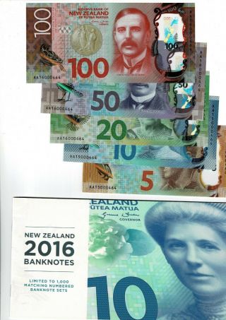 5 X Zealand 2015 2016 5 - 100 Dollars Set Low S/n 464 All Gem Unc
