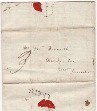 1784 Leeds Pmk Letter Mary Place To Jos Hepworth Barnby Dun Doncaster Yorkshire
