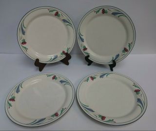 4 Lenox Poppies On Blue Chinastone Dinner Plates 2 Show Wear