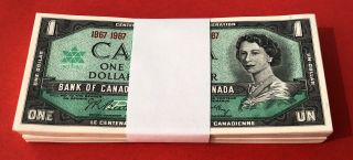 Canada 1867 - 1967 $1 Bundle 100 Notes / All Crips Choice Unc
