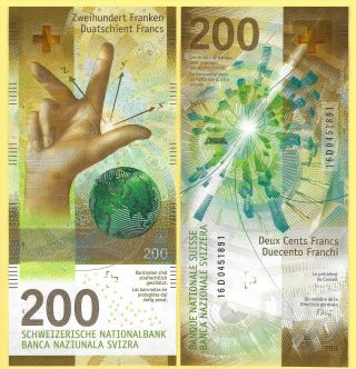 Switzerland 200 Franken P - 2018 Sign.  Studer & Zurbrügg Unc Banknote