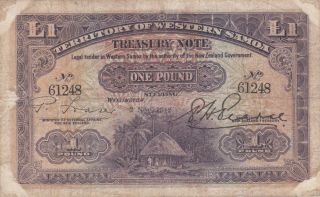 1 Pound Vg Banknote From British Western Samoa 1942 Pick - 8b Rare