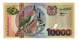 Suriname 10000 Gulden 2000 Unc Ornate Hawk Eagle Surinam P153 Am 659566