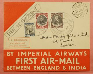 1929 Greece First Return Airmail Flight Imperial Airways To London England