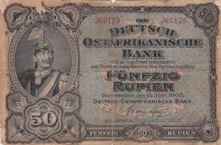 50 Rupien Vg Banknote From German East Africa 1905 Pick - 3 Extra Rare Low Serial