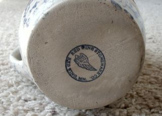 Vintage Red Wing Stoneware Pottery Blue Rim Spongeware Spoutless Pitcher 3