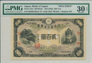Bank Of Japan Japan 200 Yen Nd (1945) Specimen Pmg 30epq