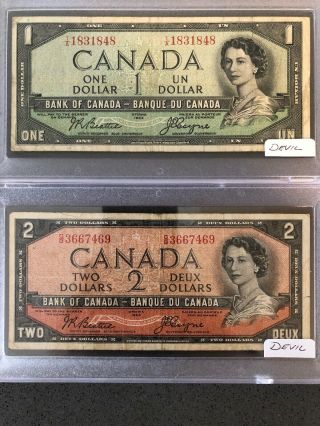 1954 Canada Devils Face Set $1,  $2,  $5,  $10,  $20,  $50,  $100 - Rare Varieties Incl