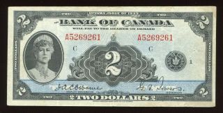 1935 Bank Of Canada $2 - S/n: A5269261/c - Cat Bc - 3