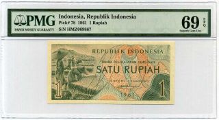 Indonesia 1 Rupiah 1961 P 78 Gem Unc Pmg 69 Epq Highest Finest
