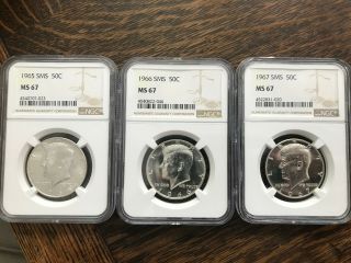 1965 1966 1967 Sms 50c 40 Silver Half Dollars Ngc Ms 67 Set 3 Coins