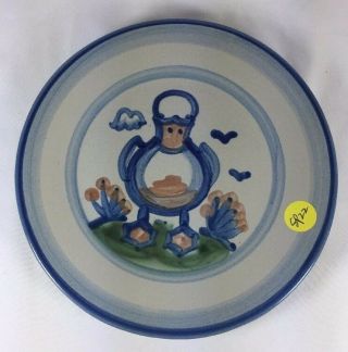 M A Hadley Pottery Salad Plate Country Scene Blue Duck Stoneware 1 Lunch 7.  75 "