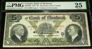 The Bank of Montreal - 1931 $5 - PMG VF25 2