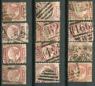 (249) 12 Very Good Sg48 Qv 1/2d Rose Red Plates 4,  5,  6,  8,  10 - 20