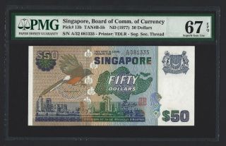 1977 Singapore $50 Dollars,  P - 13b Bird Series Pmg Gem Unc 67 Epq,  Top Pop
