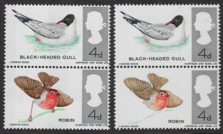 Great Britain 1966 (error) 4d British Birds Ord.  Pair Missing Reddish Brown