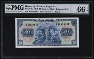 Germany - Federal Rep 10 Deutsche Mark 1949 P16a (pmg 66 Epq) Premium Quality