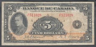 1935 Banque Du Canada 5 Dollars Bank Note