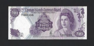 1974 Cayman Islands $40 Dollars,  Ef,  P - 8a A/1 000398,  Popular Qeii Note