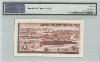 Malta 1949 (ND 1963) P - 26a PMG Gem UNC 66 EPQ 1 Pound A/1 Prefix 2
