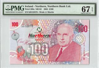 Northern Ireland,  Northern Bank 2005 P - 209a Pmg Gem Unc 67 Epq 100 Pounds