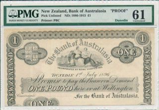 Bank Of Australasia Zealand 1 Pound 1896 Proof Dunedin Pmg 61