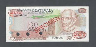 Guatemala 100 Quetzales Nd (1972 - 83) P64s Specimen Tldr N1 Aunc - Unc