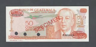 Guatemala 50 Quetzales Nd (1972 - 83) P63s Specimen Tldr N1 Aunc - Unc