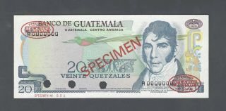 Guatemala 20 Quetzales Nd (1972 - 83) P62s Prefix A Specimen Tldr N1 Aunc - Unc