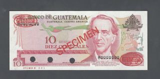 Guatemala 10 Quetzales Nd (1971 - 83) P61s Prefix B Specimen Tldr N1 Aunc - Unc