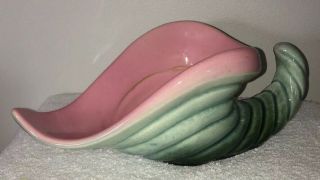 Hull Art Pottery 64 Cornucopia Horn of Plenty Planter Pink and Green Ombre 3