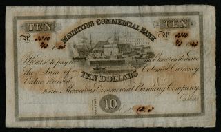 Mauritius (ps122r) 10 Dollars = 2 Pounds 1843 Aunc,  Scarce