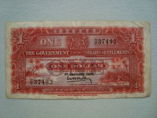 Straits Settlements 1930 One Dollar Vf