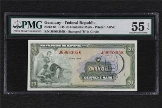 1948 Germany Federal Republic 20 Deutsche Mark Pick 6b Pmg 55 Epq About Unc