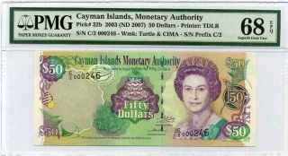 Cayman Islands 50 Dollars 2003 / 2007 P 32 Gem Unc Pmg 68 Epq Highest