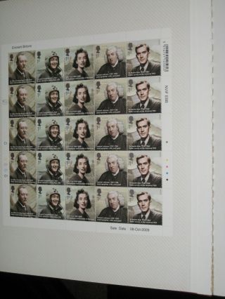 2009 Full Sheet Of Twenty Five Eminent Britons Stamps Traffic Light & Cylinder