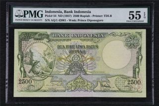 1957 Indonesia Bank Indonesia 2500 Rupiah Pick 54 Pmg 55 Epq About Unc