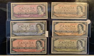 Canadian 1954 Set - 2$,  5$,  10$,  20$,  50$,  & 100$