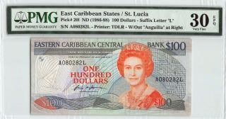East Caribbean States / St.  Lucia Nd (1986 - 88) P - 20l Pmg Very Fine 30 Epq $100