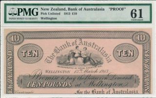 Bank Of Australasia Zealand 10 Pounds 1913 Proof.  Wellington Pmg 61