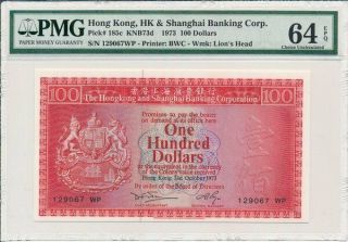 Hong Kong Bank Hong Kong $100 1973 Scarce Date Pmg 64epq