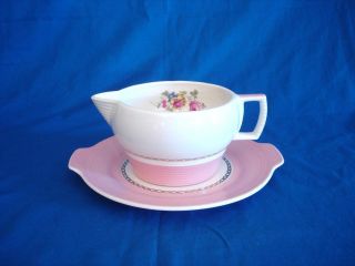 Limoges American Triumph English Rose Mist Pink Sauce Boat With Underplate