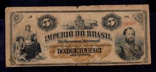 Brazil 5 Mil Reis (1869) Pick A257 Fine.