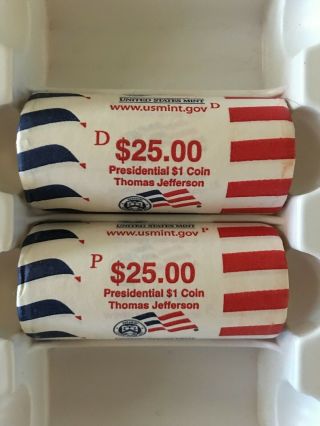 2007 P & D - Thomas Jefferson Presidential $1 Us 2 - Roll Dollar Coin Set