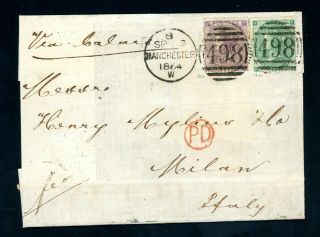 1s 6d Rate Cover To Italy From Manchester 6d,  1s Values Sg 84/90 (n790)